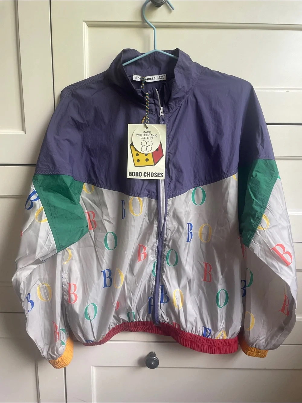 Bobo Choses Colorblock Windbreaker in Purple, Green, White and Multicolor Logo